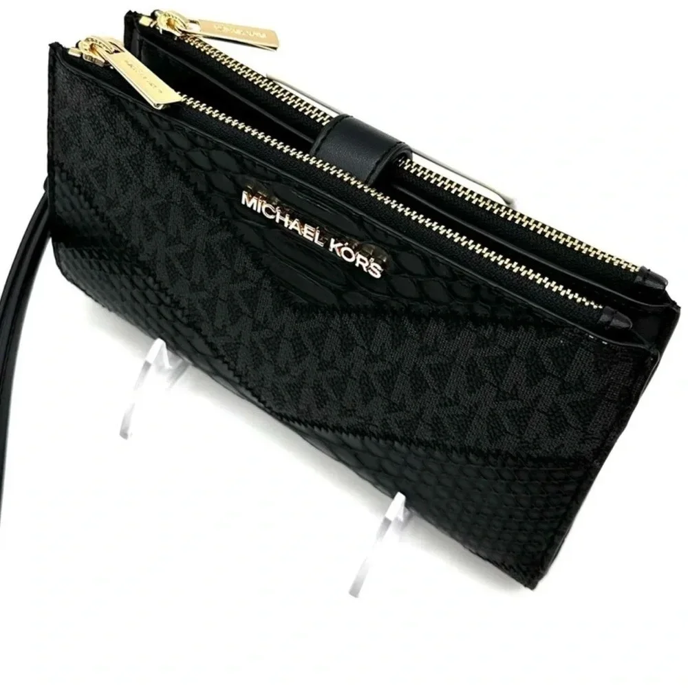 Michael Kors Large Double Zip Wallet Wristlet Black Multi